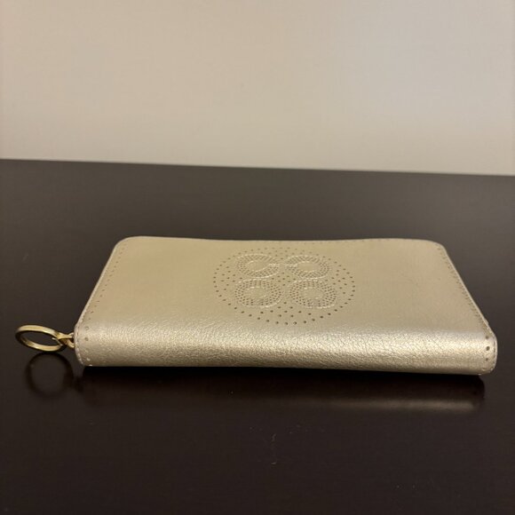 Coach Audrey Perforated C Gold Metallic Zip Around Accordion Wallet - Picture 4 of 8